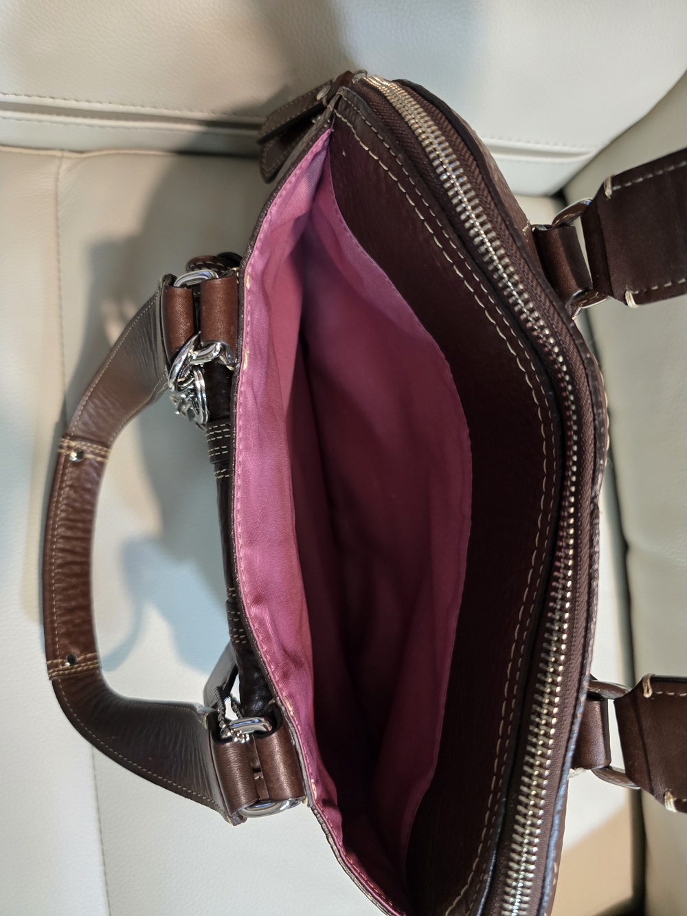 Coach EUC 3 Piece Brown Pebbled Leather Shoulder Bag with Coach Charm & Strap - Picture 8 of 10